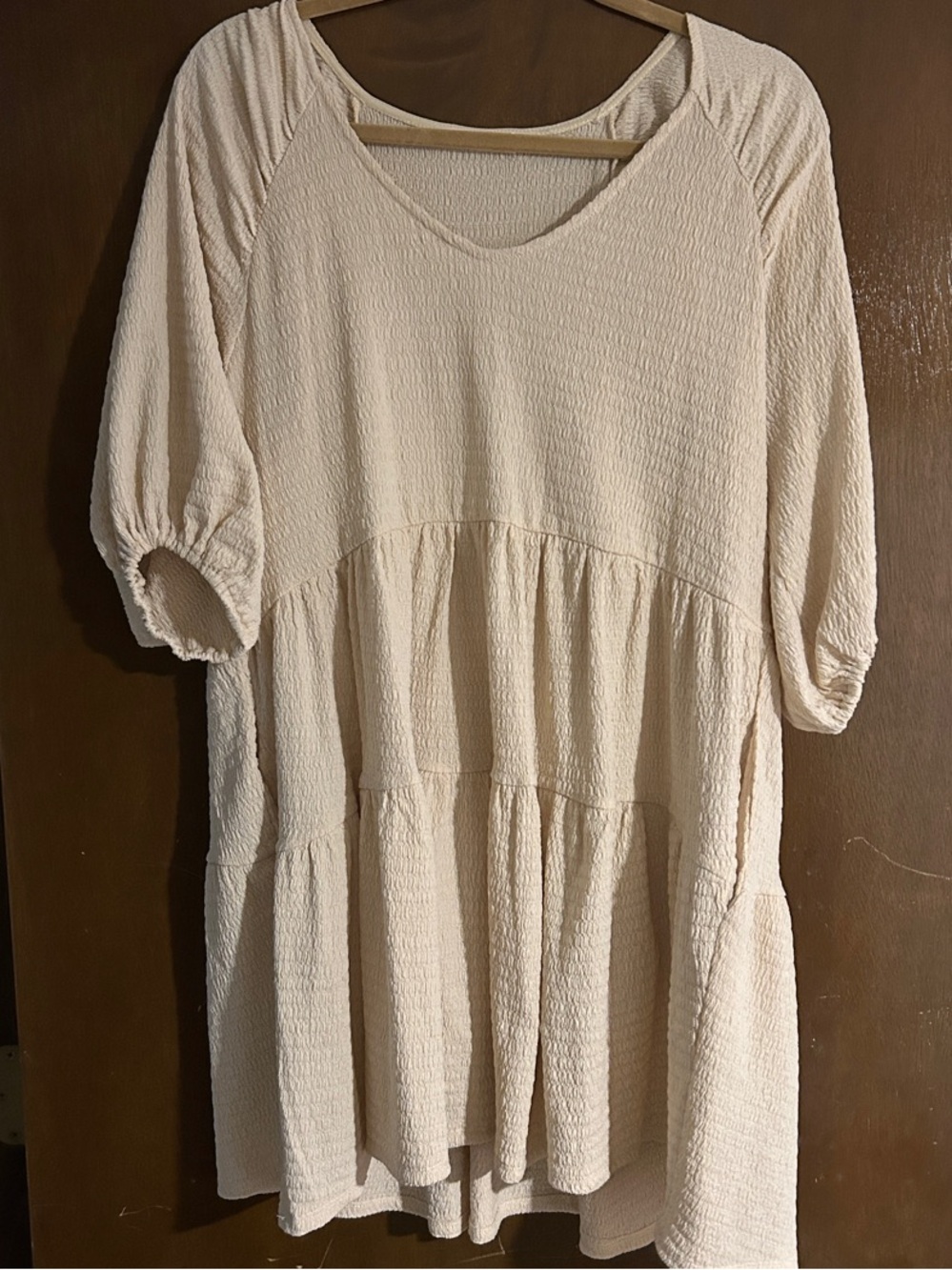 Lush Cream Textured Tiered Babydoll Dress Small